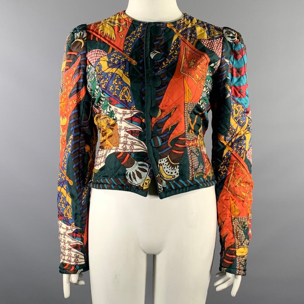 HERMES Size 12 Multi-Color Cashmere Wool Reversible Jacket